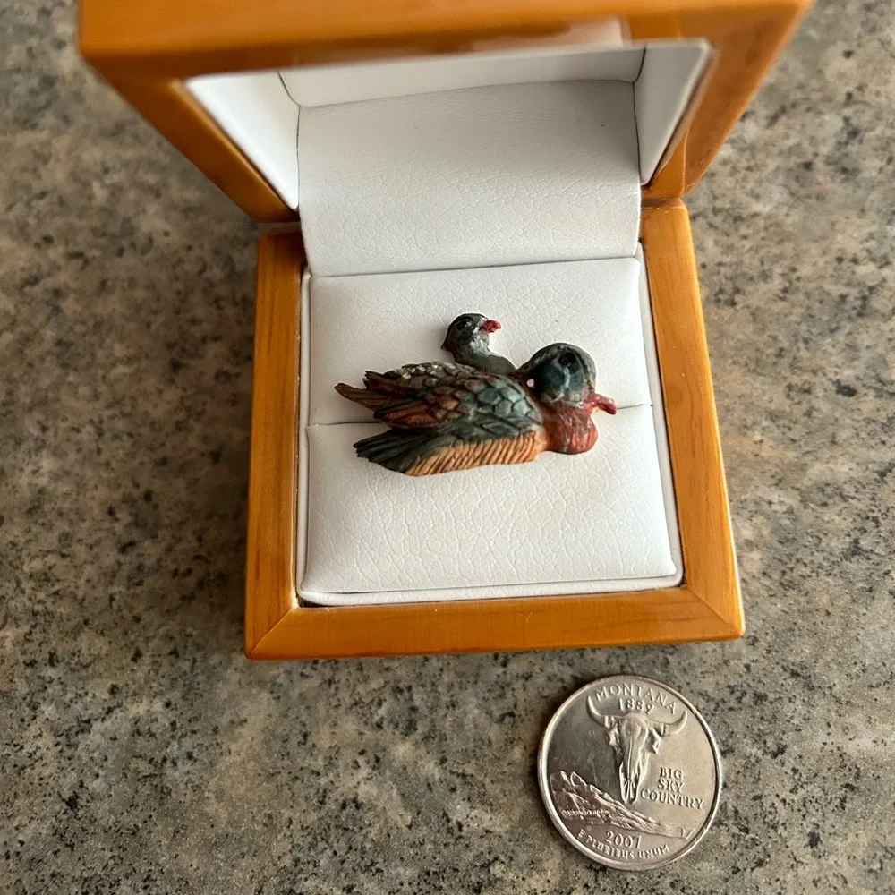 🦆 Duck Wood Duck of Elk Antler, Montana Handmade Hat or Lapel Pin, NWOT